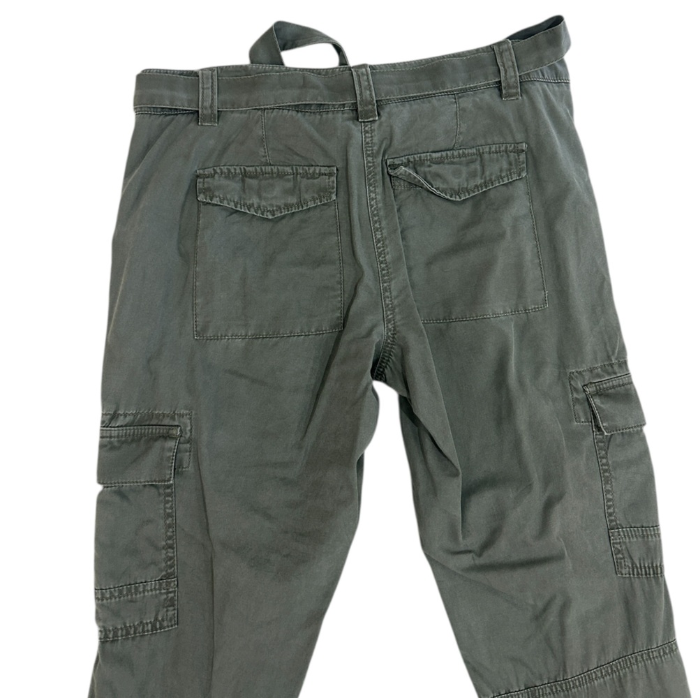 LOFT Olive Green Cargo cropped cotton Pants tie belt size 4 - Picture 4 of 5